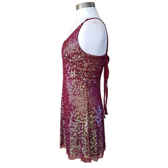 Free People Gold Rush Sequin Mini Dress in Wine Size Small Party Prom Mesh - Picture 6 of 12